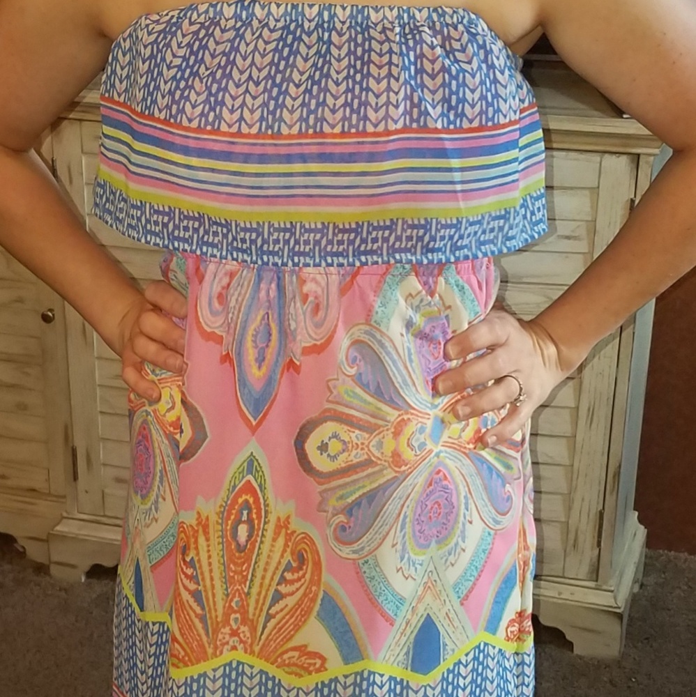 Red Camel strapless Bohemian style dress